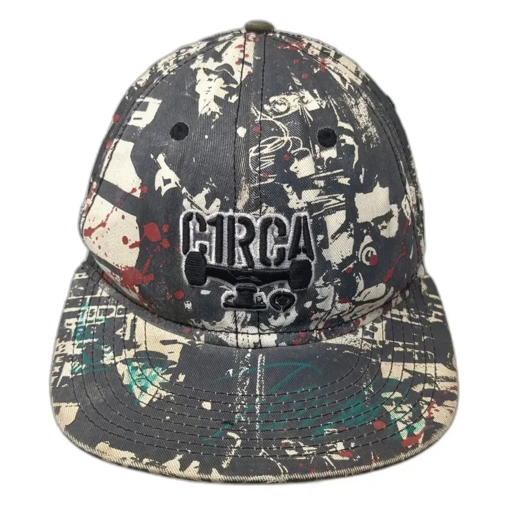 Circa Baseball Cap Black Collage Skateboard Truck Graphic Fitted Hat Size 7 1/4